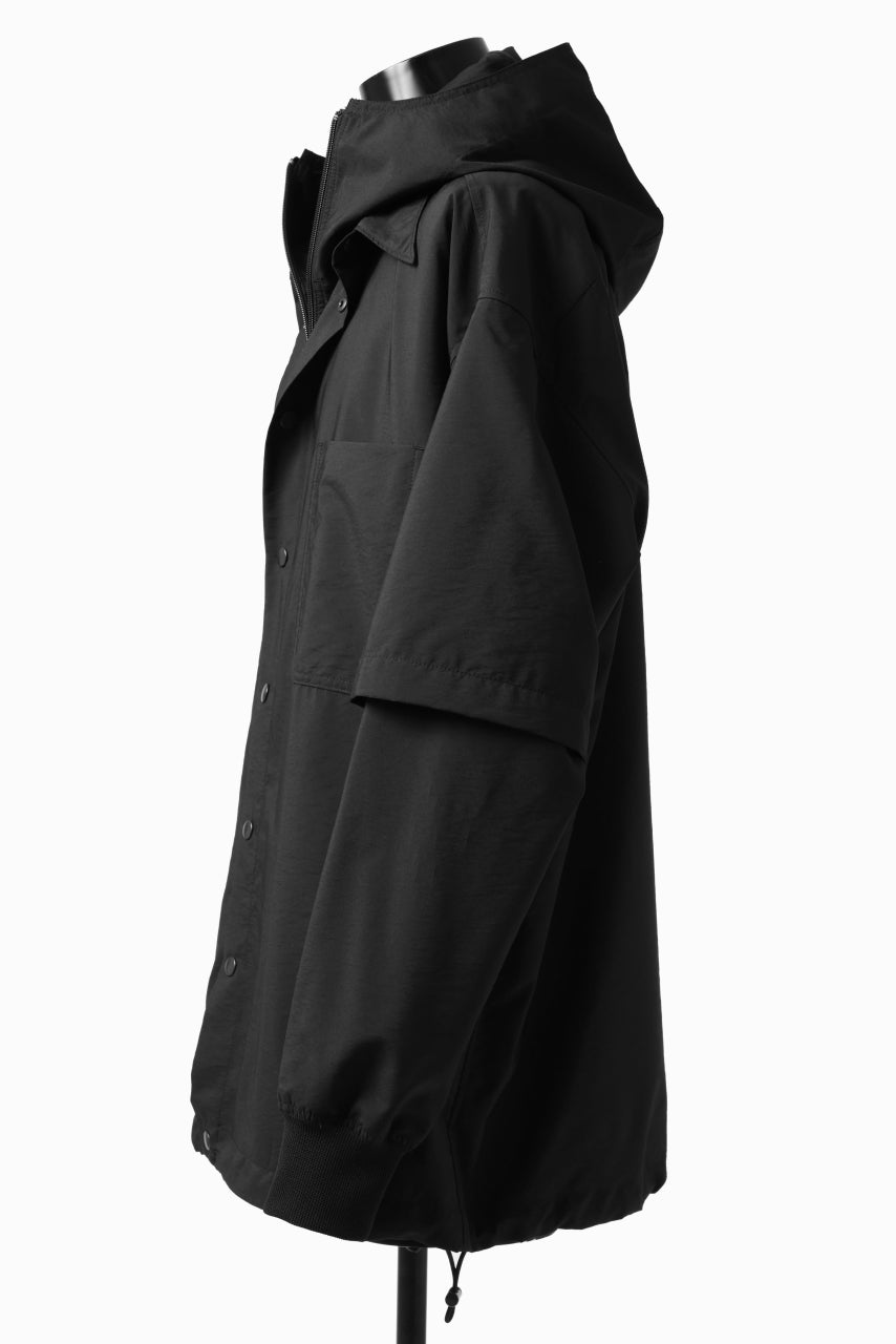 画像をギャラリービューアに読み込む, Y's....  HOODY LAYERED SHIRT ZIP BLOUSON / STRETCH TASSAH (BLACK)