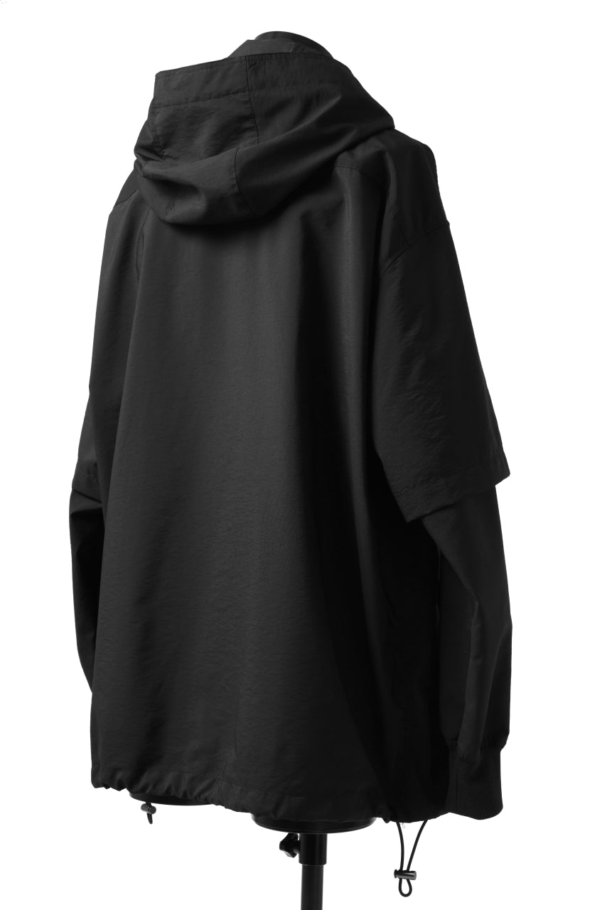 画像をギャラリービューアに読み込む, Y's....  HOODY LAYERED SHIRT ZIP BLOUSON / STRETCH TASSAH (BLACK)