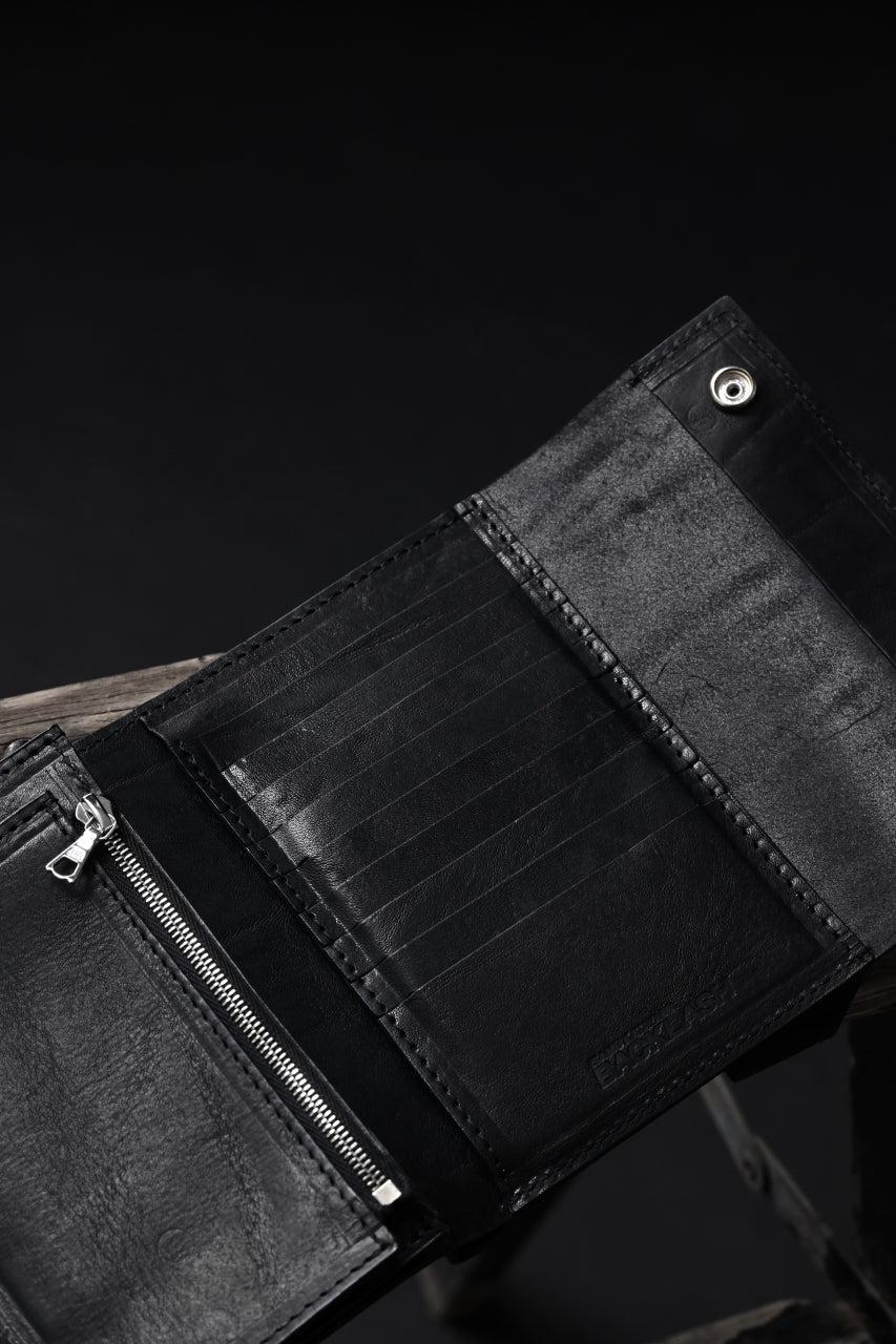 Load image into Gallery viewer, ISAMU KATAYAMA BACKLASH TRI-FOLD SHORT WALLET / ITALY DOUBLE SHOULDER (BLACK)