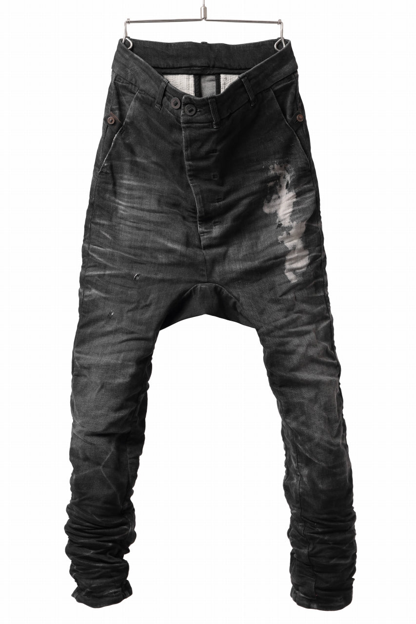 画像をギャラリービューアに読み込む, BORIS BIDJAN SABERI DROP CROTCH SLIM PANTS / STONE WASHED &amp; USED EFFECT &amp; BODY MOLDED &quot;P23-F1603K&quot; (BLACK DENIM)