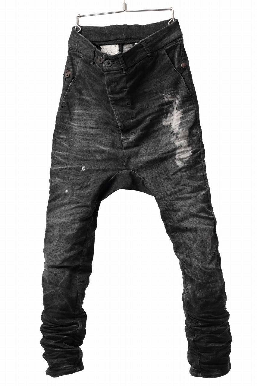 画像をギャラリービューアに読み込む, BORIS BIDJAN SABERI DROP CROTCH SLIM PANTS / STONE WASHED &amp; USED EFFECT &amp; BODY MOLDED &quot;P23-F1603K&quot; (BLACK DENIM)