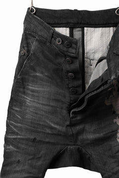 画像をギャラリービューアに読み込む, BORIS BIDJAN SABERI DROP CROTCH SLIM PANTS / STONE WASHED & USED EFFECT & BODY MOLDED "P23-F1603K" (BLACK DENIM)