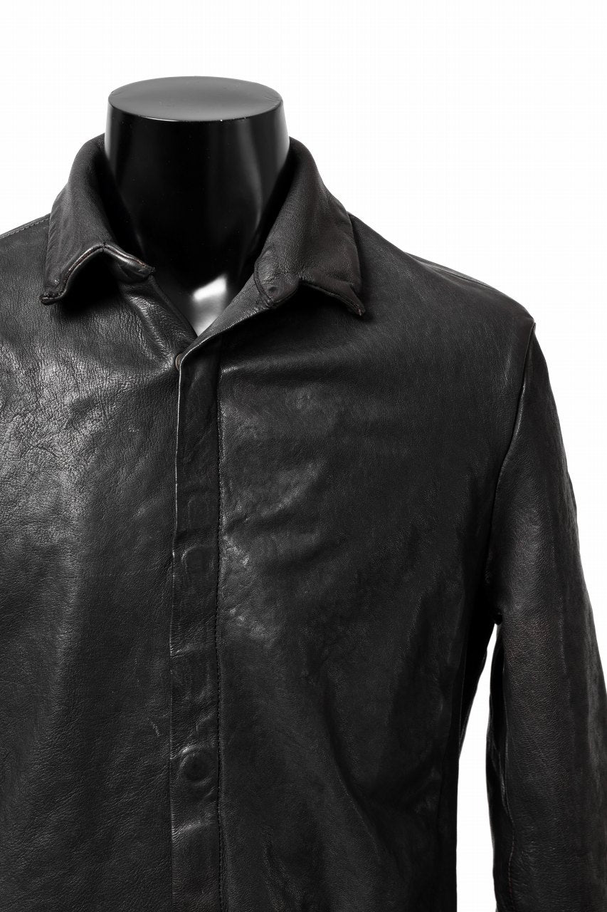 Load image into Gallery viewer, ISAMU KATAYAMA BACKLASH MARYAM LEATHER SHIRT JACKET / GARMENT DYED - ITALY DEER SKIN (BLACK)