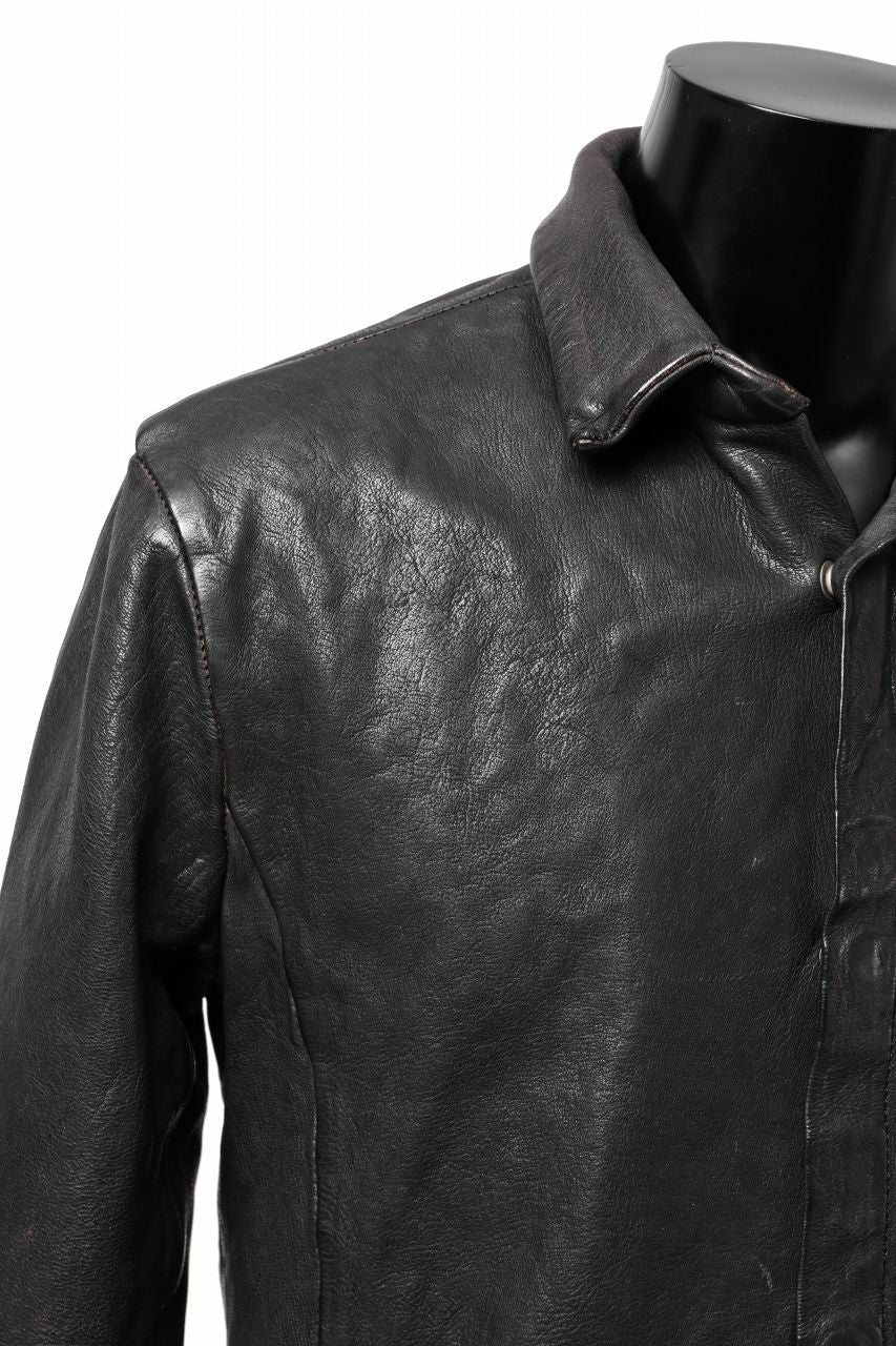 Load image into Gallery viewer, ISAMU KATAYAMA BACKLASH MARYAM LEATHER SHIRT JACKET / GARMENT DYED - ITALY DEER SKIN (BLACK)