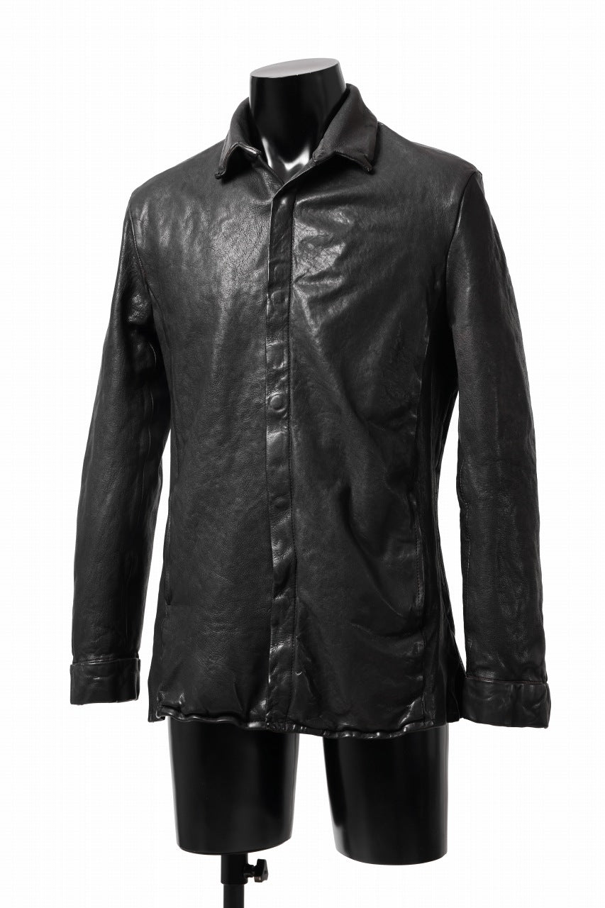 Load image into Gallery viewer, ISAMU KATAYAMA BACKLASH MARYAM LEATHER SHIRT JACKET / GARMENT DYED - ITALY DEER SKIN (BLACK)