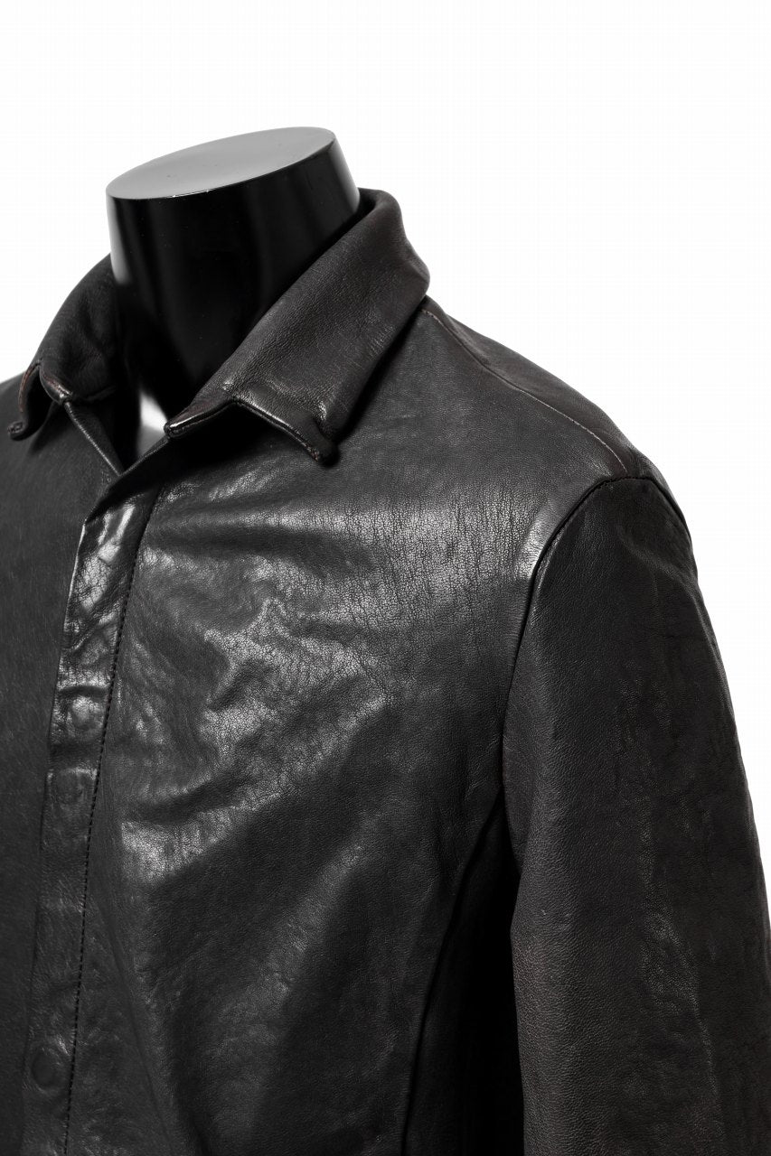 Load image into Gallery viewer, ISAMU KATAYAMA BACKLASH MARYAM LEATHER SHIRT JACKET / GARMENT DYED - ITALY DEER SKIN (BLACK)