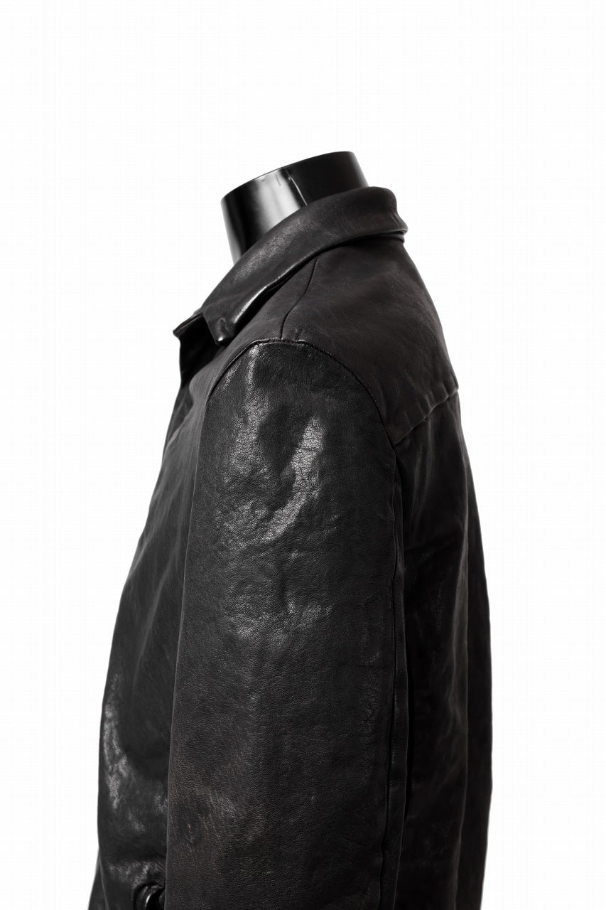 Load image into Gallery viewer, ISAMU KATAYAMA BACKLASH MARYAM LEATHER SHIRT JACKET / GARMENT DYED - ITALY DEER SKIN (BLACK)