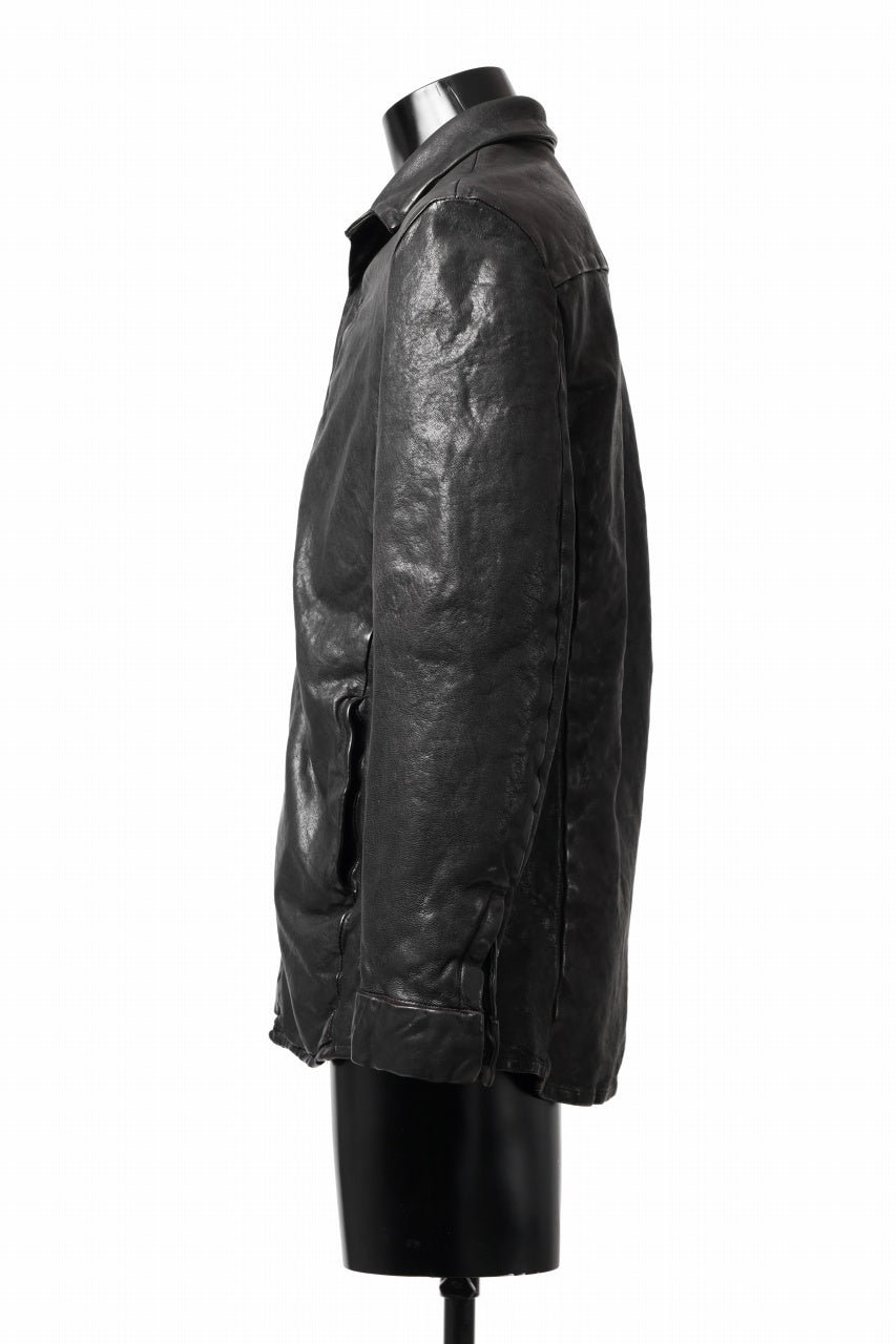Load image into Gallery viewer, ISAMU KATAYAMA BACKLASH MARYAM LEATHER SHIRT JACKET / GARMENT DYED - ITALY DEER SKIN (BLACK)