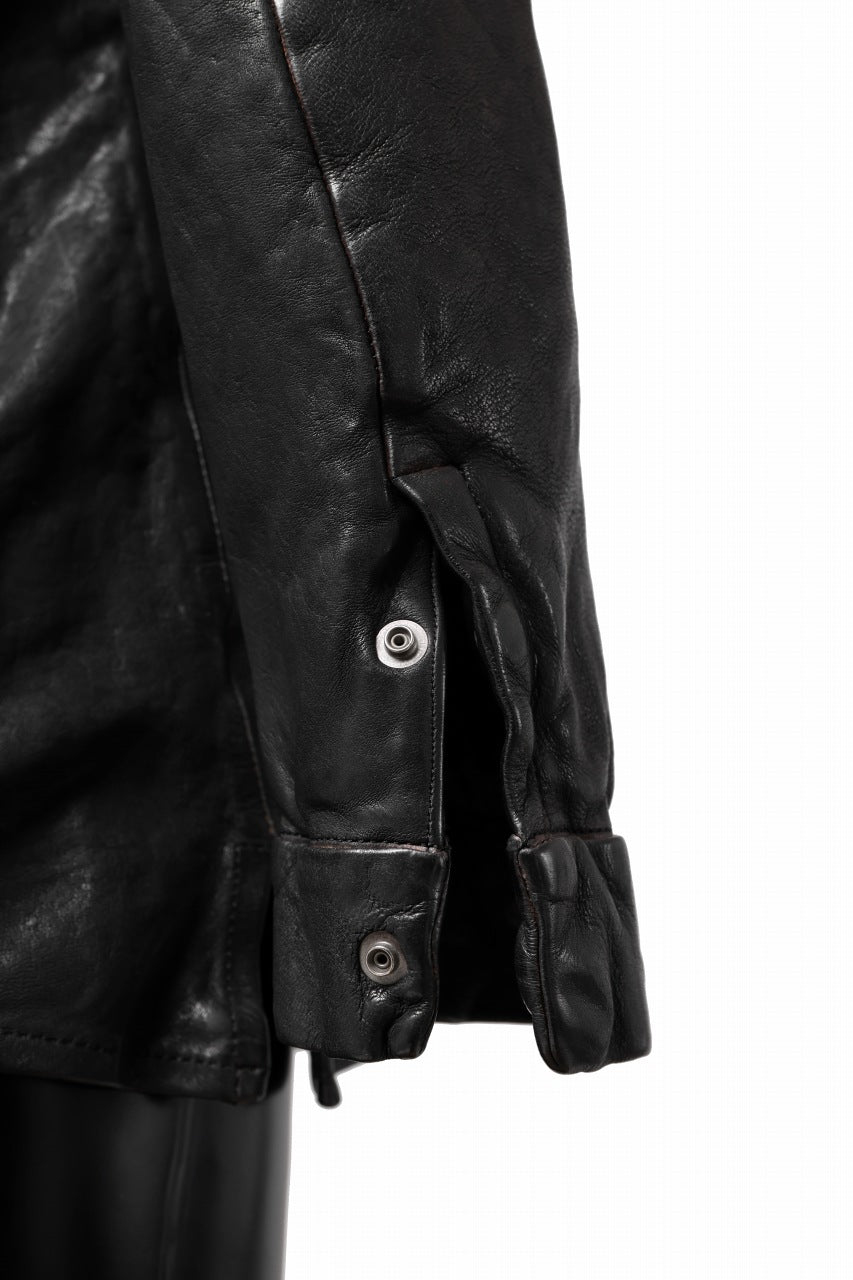 Load image into Gallery viewer, ISAMU KATAYAMA BACKLASH MARYAM LEATHER SHIRT JACKET / GARMENT DYED - ITALY DEER SKIN (BLACK)