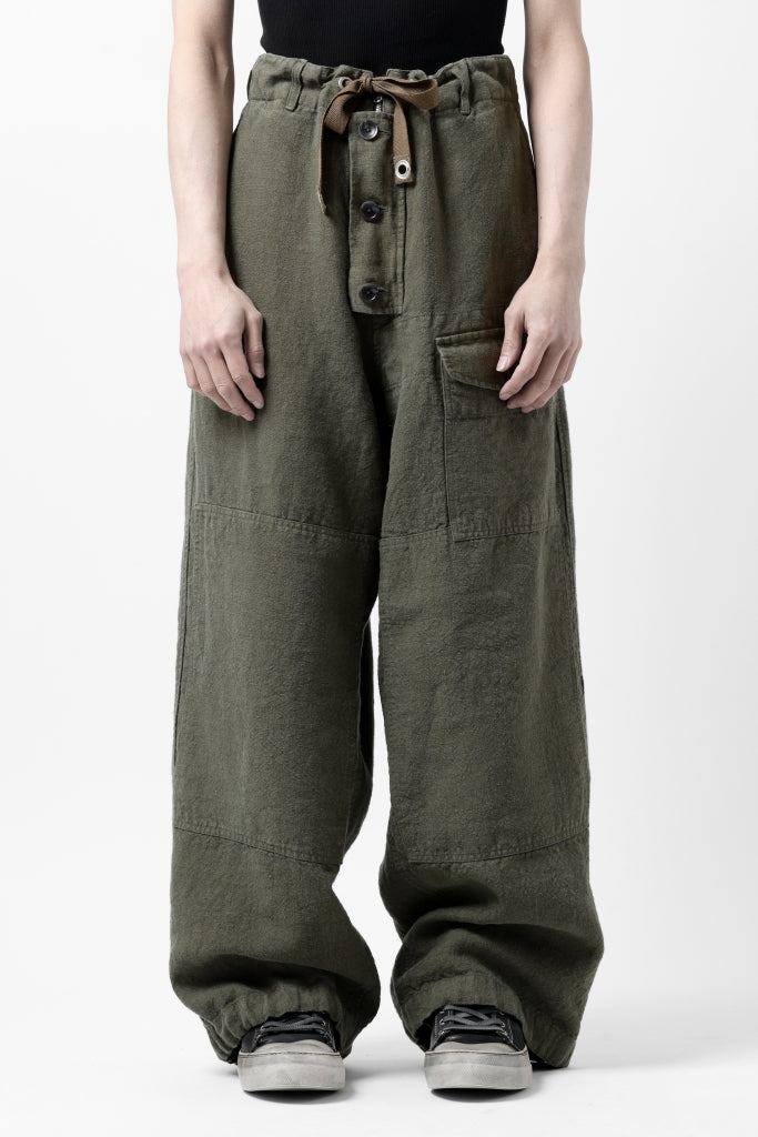 Load image into Gallery viewer, ISAMU KATAYAMA BACKLASH MILITARY TROUSERS / GARMENT NATURAL DYED LINEN CANVAS (KHAKI)