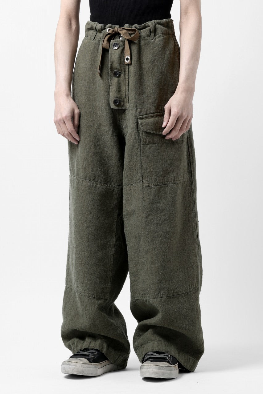 Load image into Gallery viewer, ISAMU KATAYAMA BACKLASH MILITARY TROUSERS / GARMENT NATURAL DYED LINEN CANVAS (KHAKI)