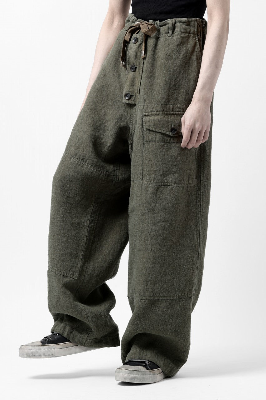 Load image into Gallery viewer, ISAMU KATAYAMA BACKLASH MILITARY TROUSERS / GARMENT NATURAL DYED LINEN CANVAS (KHAKI)