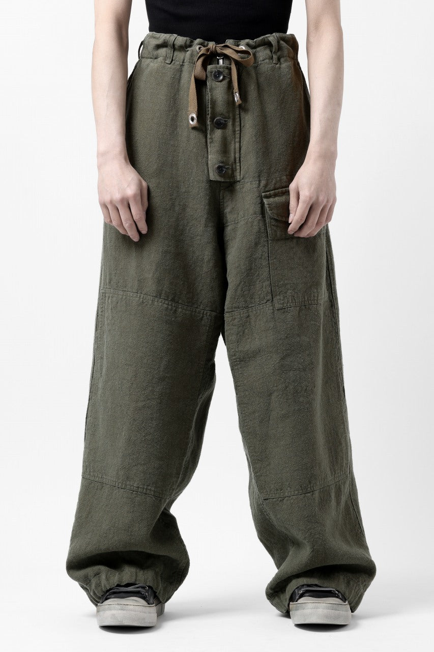 Load image into Gallery viewer, ISAMU KATAYAMA BACKLASH MILITARY TROUSERS / GARMENT NATURAL DYED LINEN CANVAS (KHAKI)