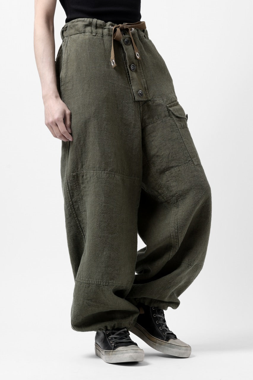 Load image into Gallery viewer, ISAMU KATAYAMA BACKLASH MILITARY TROUSERS / GARMENT NATURAL DYED LINEN CANVAS (KHAKI)
