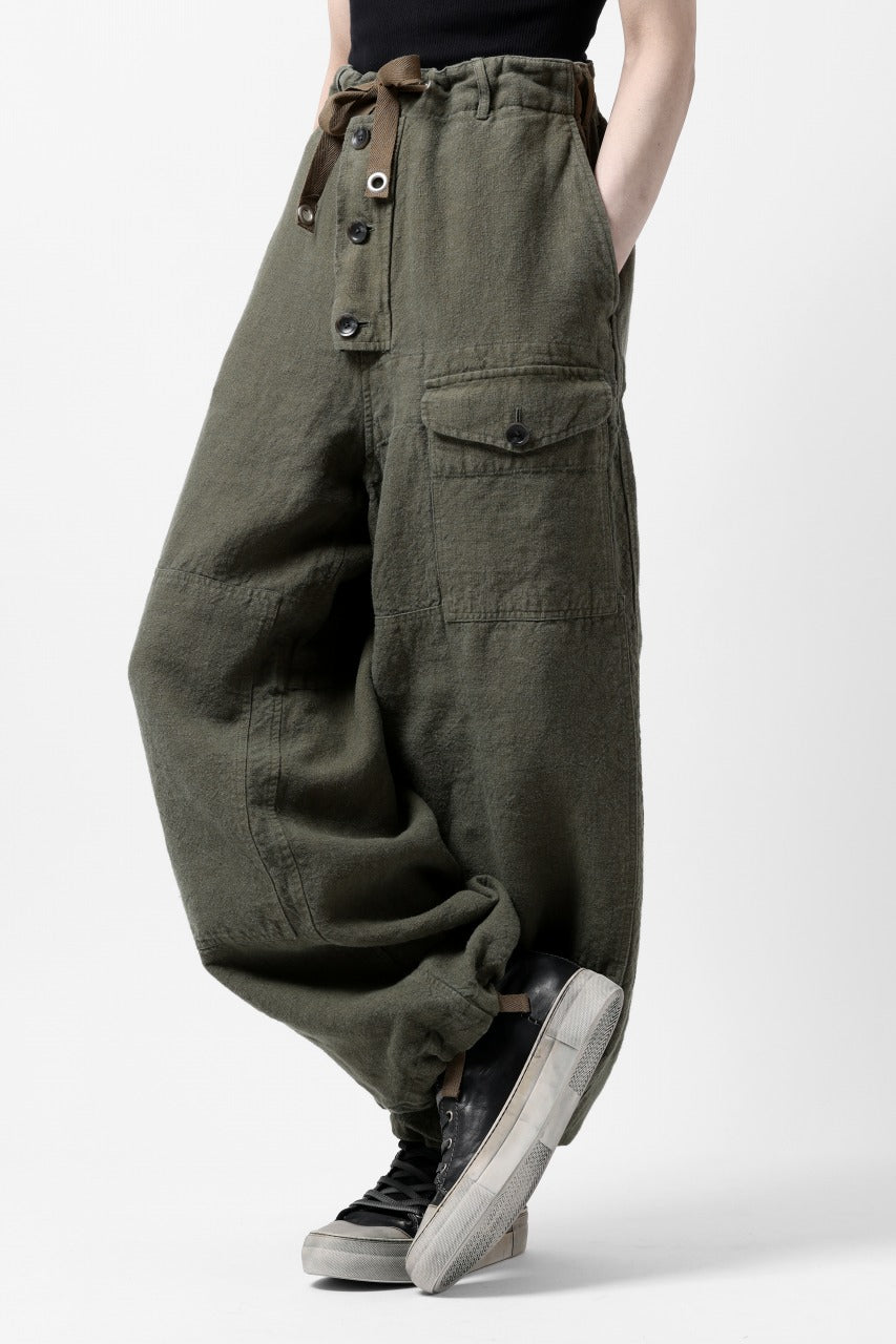 Load image into Gallery viewer, ISAMU KATAYAMA BACKLASH MILITARY TROUSERS / GARMENT NATURAL DYED LINEN CANVAS (KHAKI)