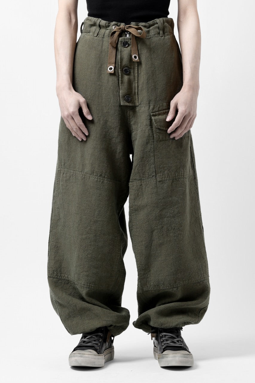 Load image into Gallery viewer, ISAMU KATAYAMA BACKLASH MILITARY TROUSERS / GARMENT NATURAL DYED LINEN CANVAS (KHAKI)