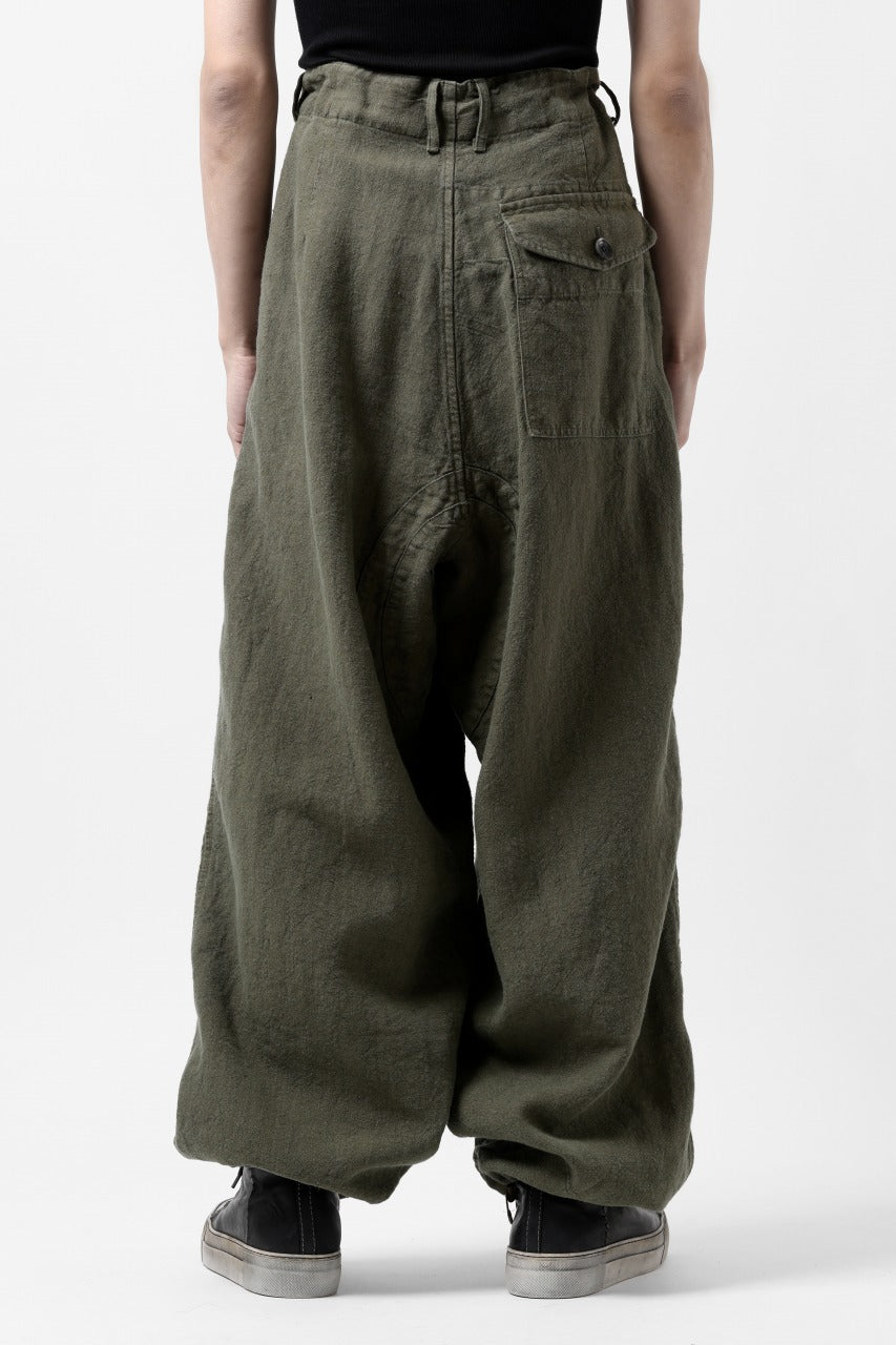 Load image into Gallery viewer, ISAMU KATAYAMA BACKLASH MILITARY TROUSERS / GARMENT NATURAL DYED LINEN CANVAS (KHAKI)