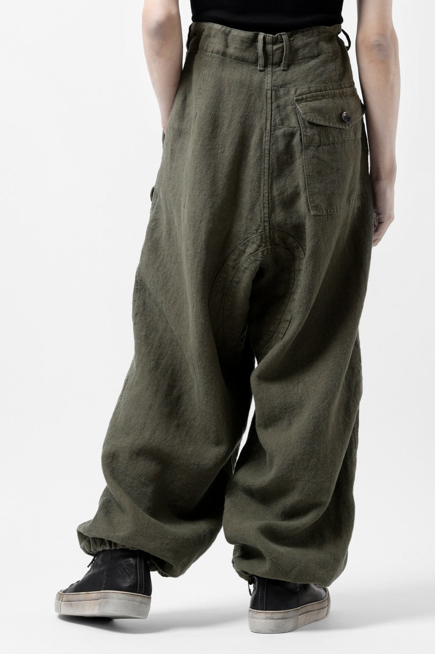 Load image into Gallery viewer, ISAMU KATAYAMA BACKLASH MILITARY TROUSERS / GARMENT NATURAL DYED LINEN CANVAS (KHAKI)