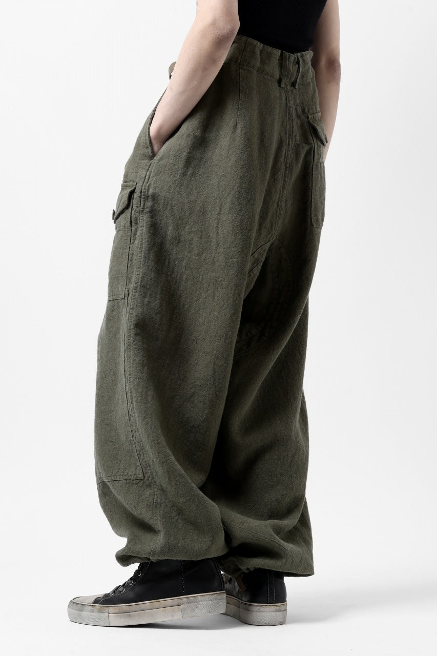 画像をギャラリービューアに読み込む, ISAMU KATAYAMA BACKLASH MILITARY TROUSERS / GARMENT NATURAL DYED LINEN CANVAS (KHAKI)