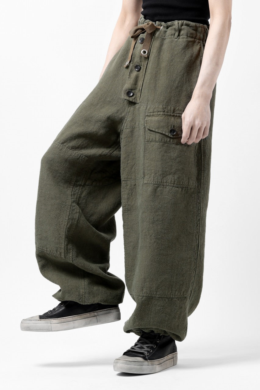 Load image into Gallery viewer, ISAMU KATAYAMA BACKLASH MILITARY TROUSERS / GARMENT NATURAL DYED LINEN CANVAS (KHAKI)