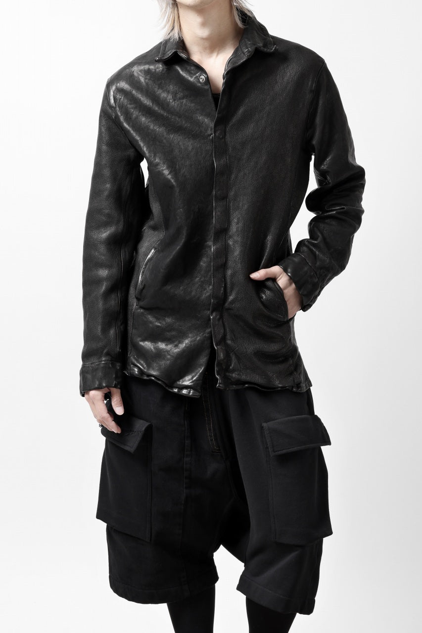 Load image into Gallery viewer, ISAMU KATAYAMA BACKLASH MARYAM LEATHER SHIRT JACKET / GARMENT DYED - ITALY DEER SKIN (BLACK)