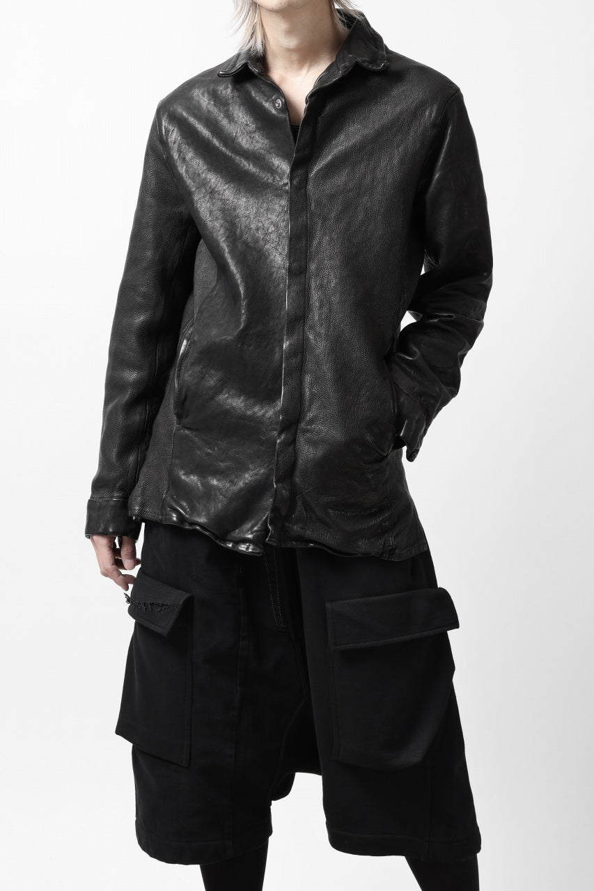 Load image into Gallery viewer, ISAMU KATAYAMA BACKLASH MARYAM LEATHER SHIRT JACKET / GARMENT DYED - ITALY DEER SKIN (BLACK)
