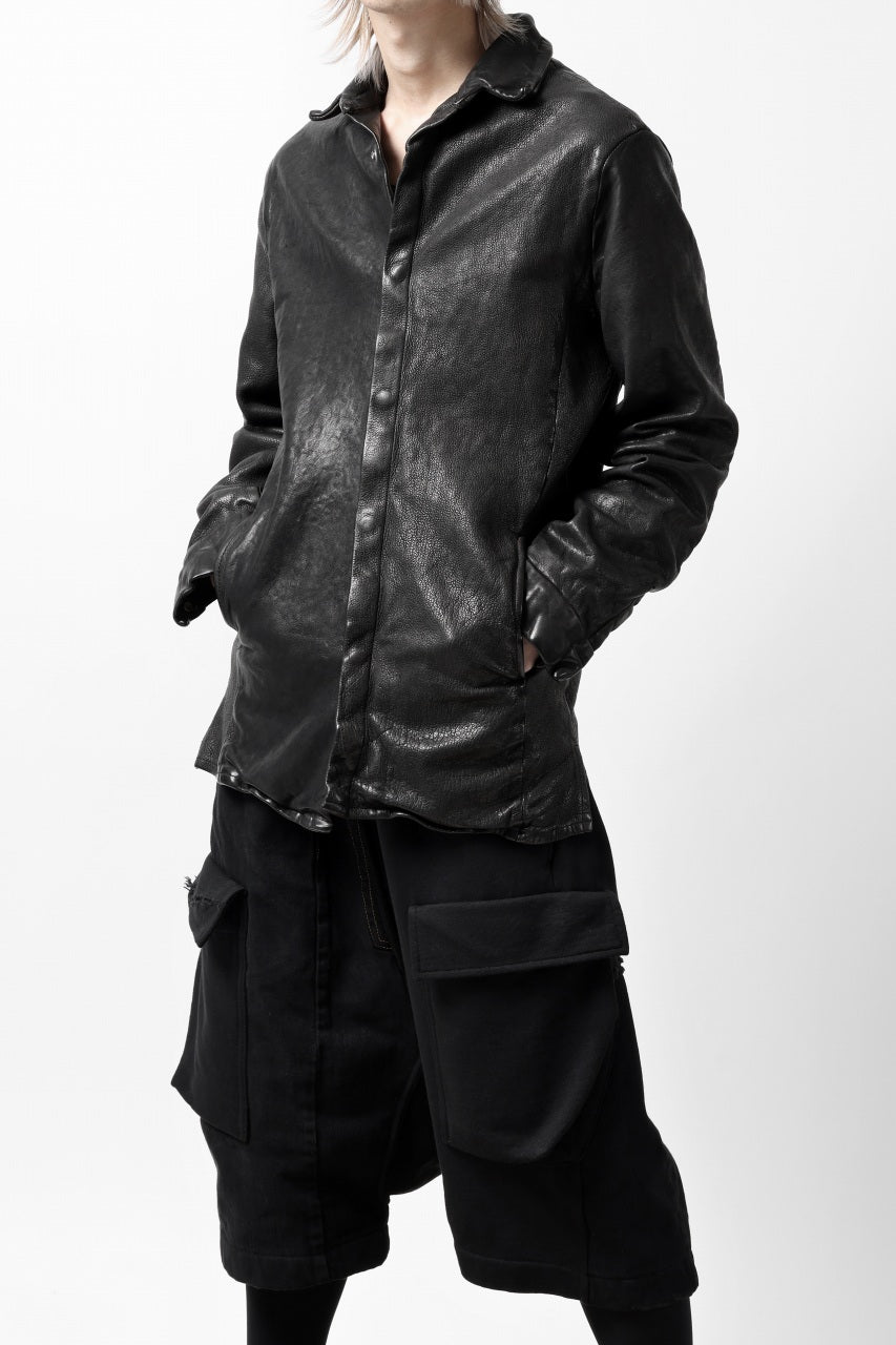 Load image into Gallery viewer, ISAMU KATAYAMA BACKLASH MARYAM LEATHER SHIRT JACKET / GARMENT DYED - ITALY DEER SKIN (BLACK)