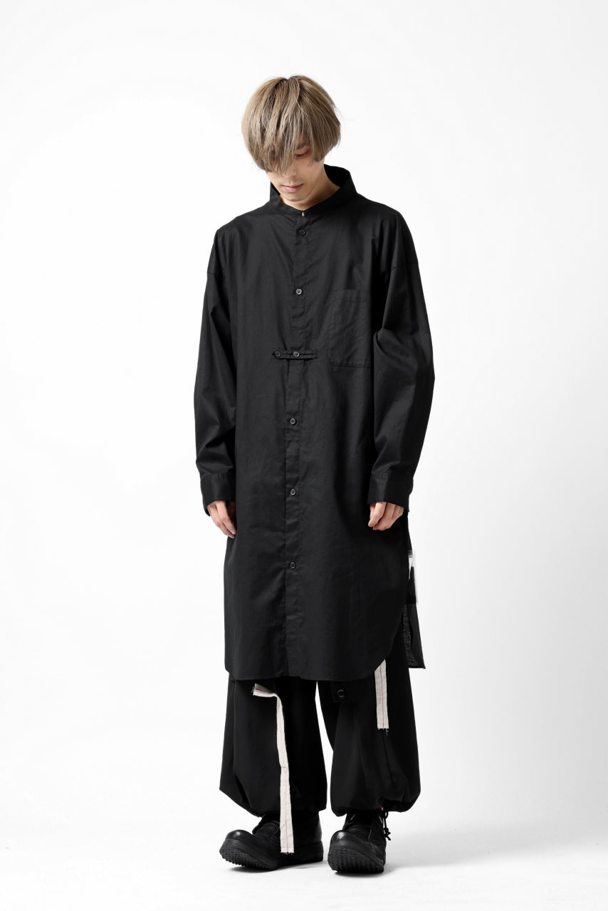 画像をギャラリービューアに読み込む, Y's STAND COLLAR LONG SHIRT / THIN TWILL (BLACK)