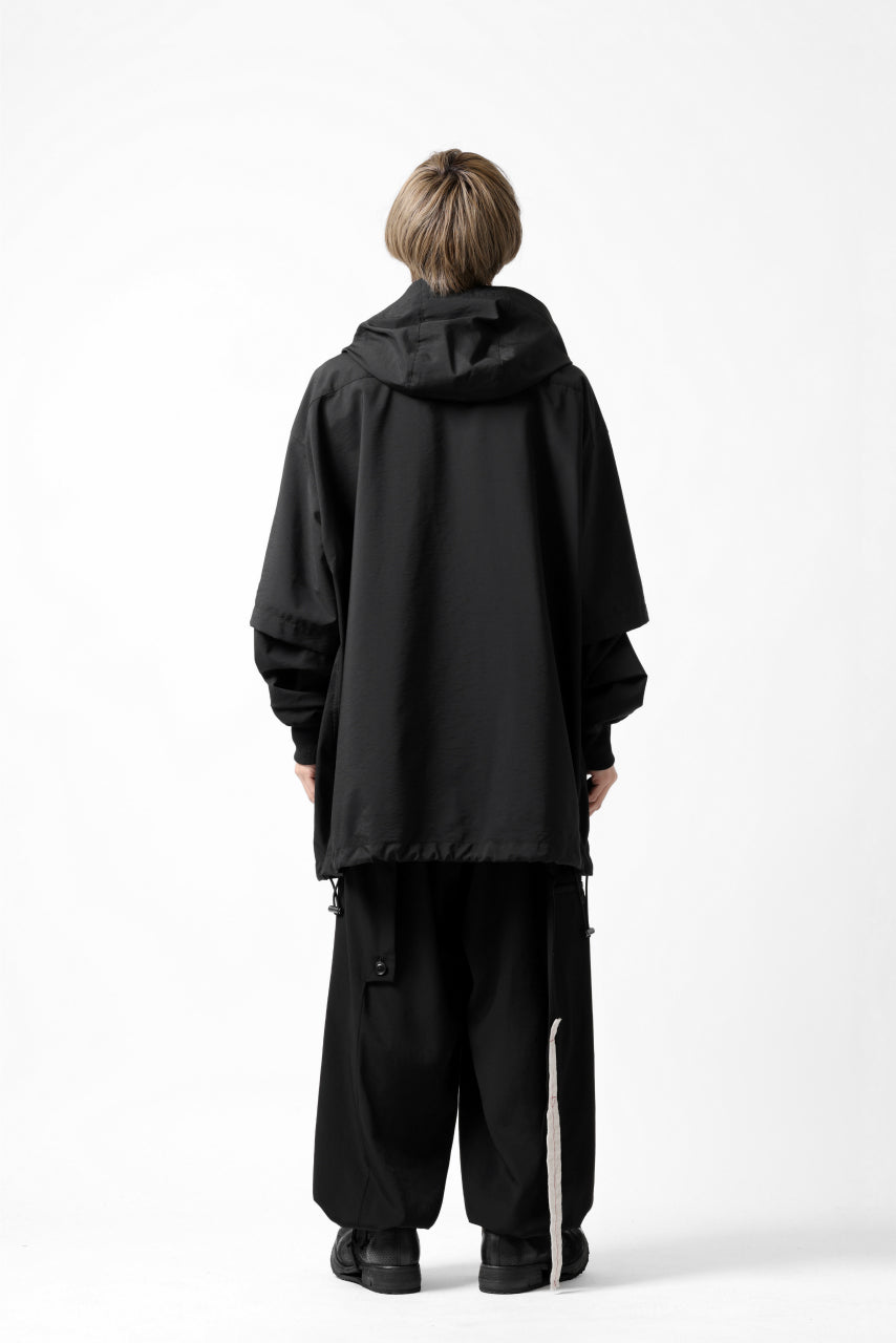 画像をギャラリービューアに読み込む, Y's....  HOODY LAYERED SHIRT ZIP BLOUSON / STRETCH TASSAH (BLACK)