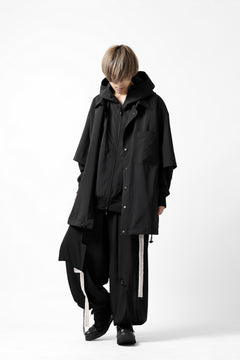 画像をギャラリービューアに読み込む, Y's....  HOODY LAYERED SHIRT ZIP BLOUSON / STRETCH TASSAH (BLACK)