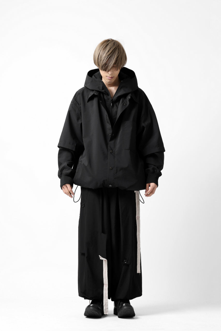 画像をギャラリービューアに読み込む, Y's....  HOODY LAYERED SHIRT ZIP BLOUSON / STRETCH TASSAH (BLACK)