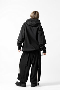 画像をギャラリービューアに読み込む, Y's....  HOODY LAYERED SHIRT ZIP BLOUSON / STRETCH TASSAH (BLACK)