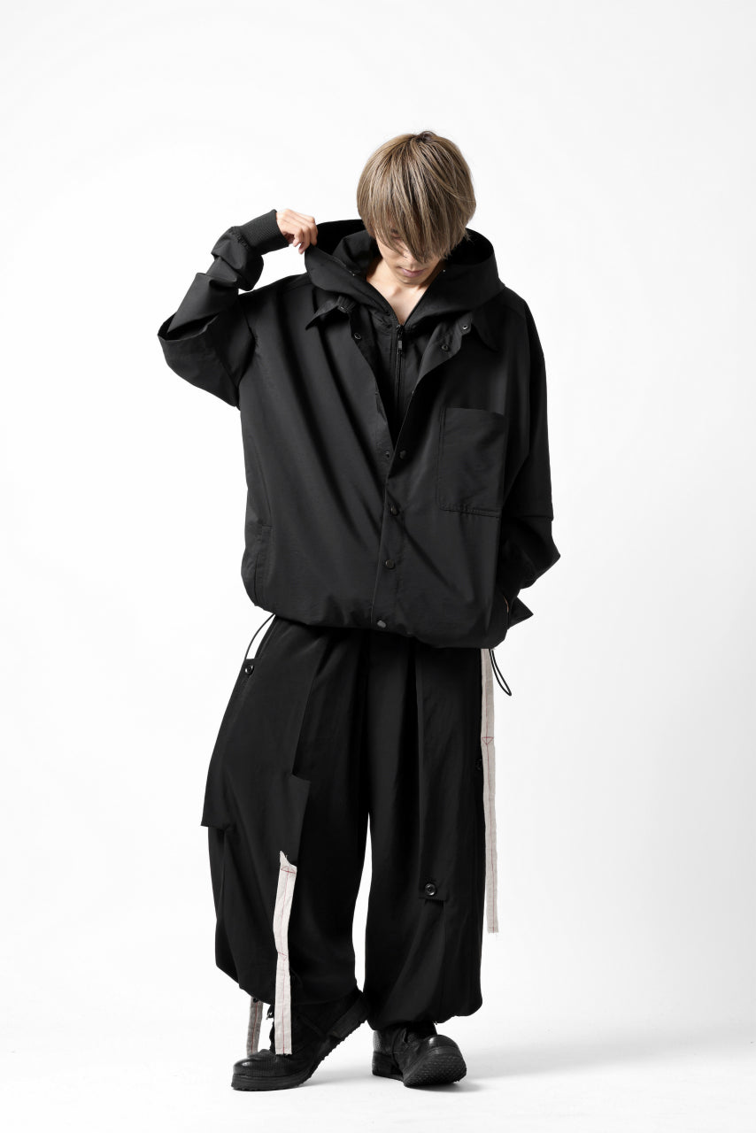 画像をギャラリービューアに読み込む, Y's....  HOODY LAYERED SHIRT ZIP BLOUSON / STRETCH TASSAH (BLACK)