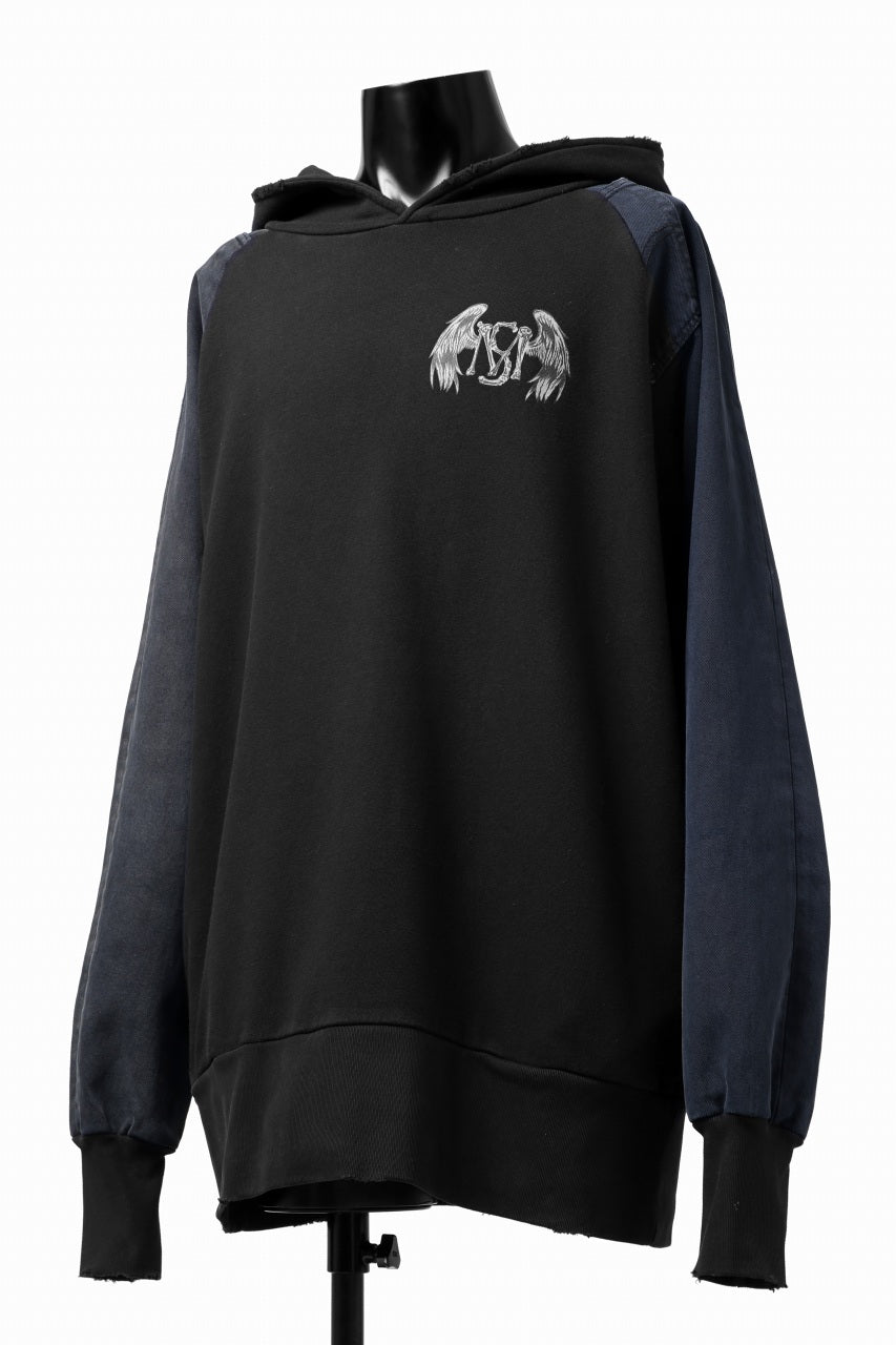 画像をギャラリービューアに読み込む, MASSIMO SABBADIN HOODY wt. HAND DYED VINTAGE DENIM SLEEVE (black)