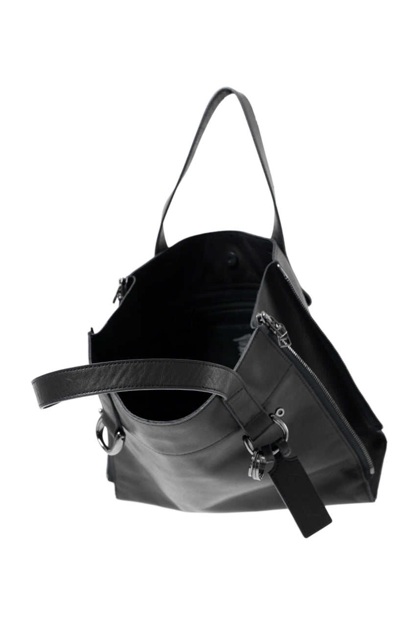 discord Yohji Yamamoto Side Zip Tote Bag (S) / Soft Shrink Cow Leather (BLACK)