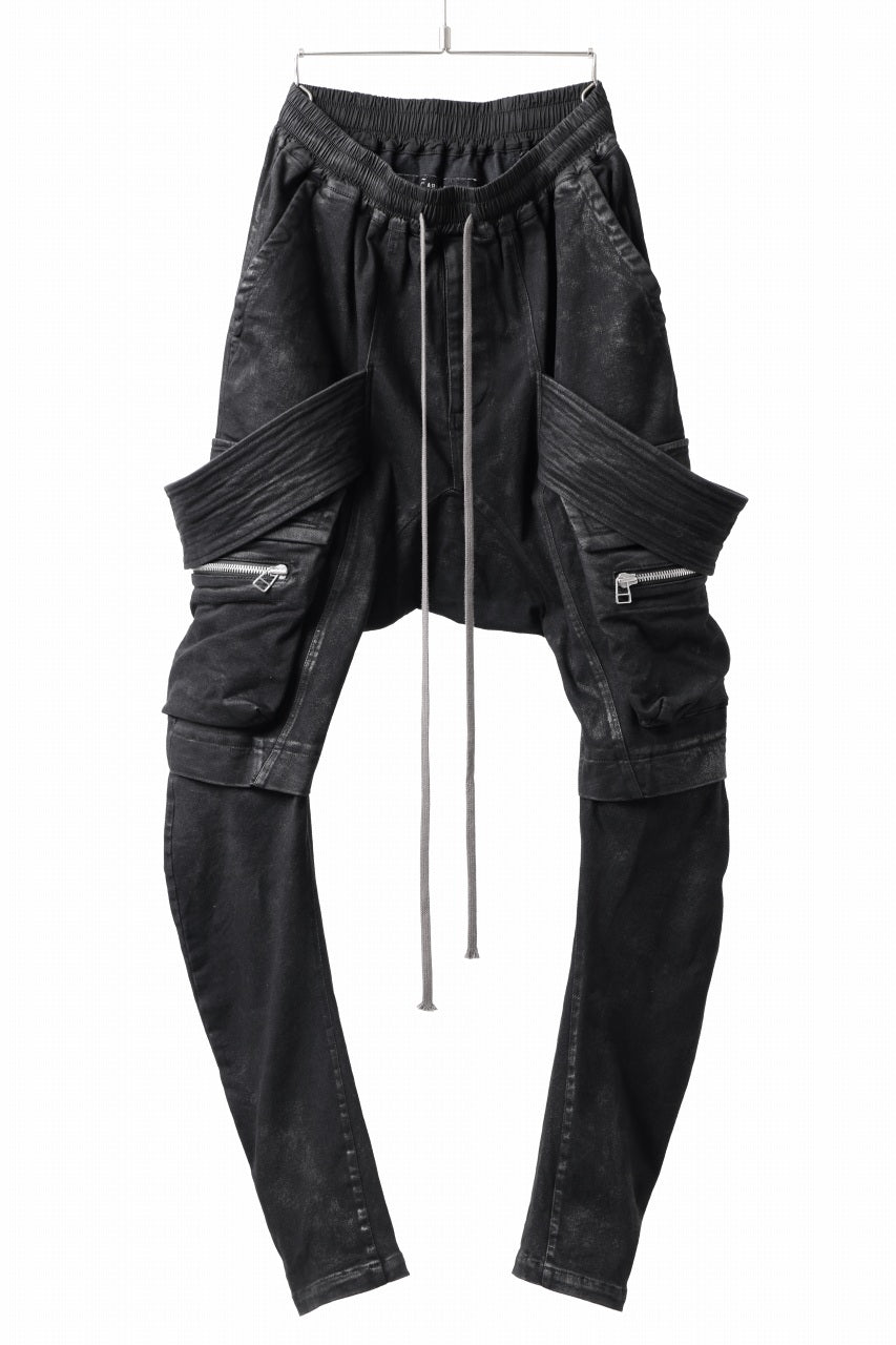 画像をギャラリービューアに読み込む, A.F ARTEFACT COATED FLAP-DETAIL SLIM CARGO PANTS / HI-STRETCH DENIM (BLACK)