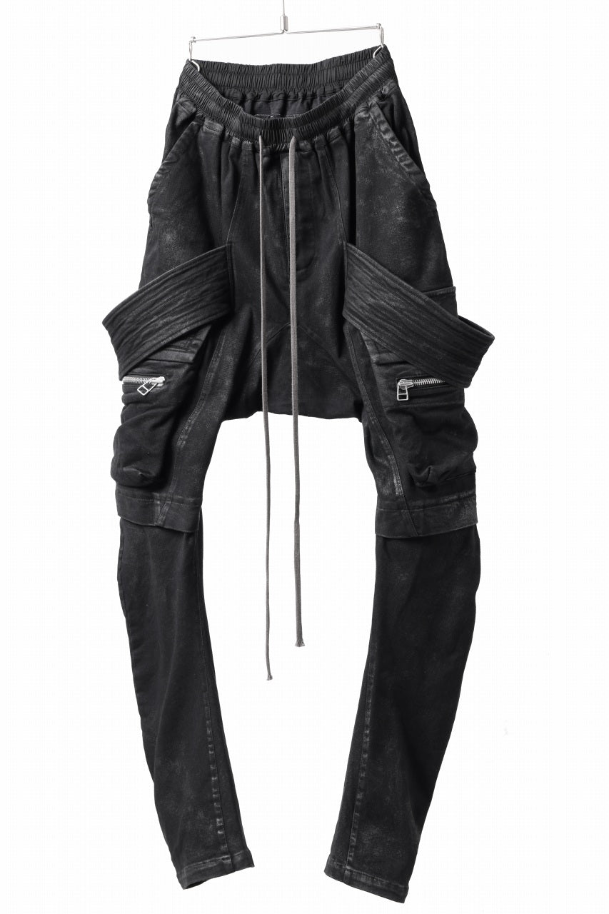 画像をギャラリービューアに読み込む, A.F ARTEFACT COATED FLAP-DETAIL SLIM CARGO PANTS / HI-STRETCH DENIM (BLACK)