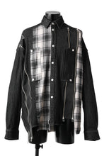 画像をギャラリービューアに読み込む, A.F ARTEFACT FRONT ZIP ASYMMETRY COCOON SHIRT / COMBI CHECK FABRIC (BLACK x CHECK)