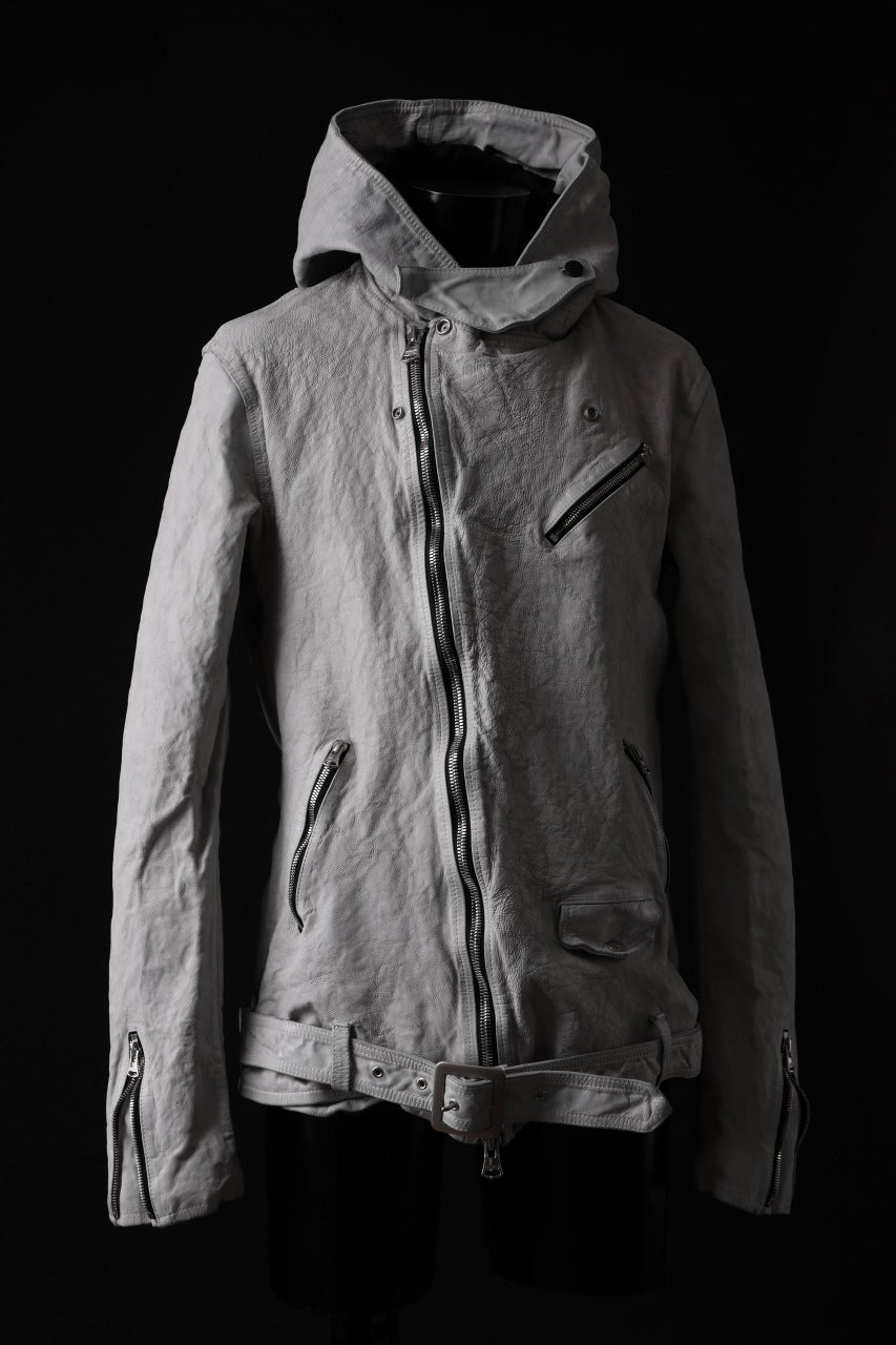 Load image into Gallery viewer, ISAMU KATAYAMA BACKLASH HOODED RIDERS JACKET / NATURAL DYED & GARMENT WASHED JP CALF (WHITE)