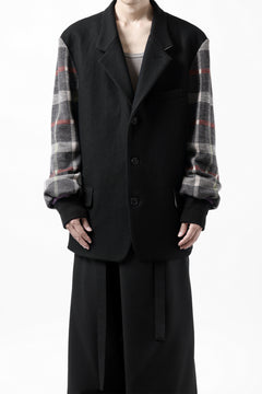 Load image into Gallery viewer, Y's BANG ON! No.176 2 STEP RIB JACKET /  WOOL MELTON SMOOTH + CHECKED JACQUARD (BLACK)
