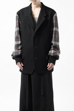 Load image into Gallery viewer, Y's BANG ON! No.176 2 STEP RIB JACKET /  WOOL MELTON SMOOTH + CHECKED JACQUARD (BLACK)