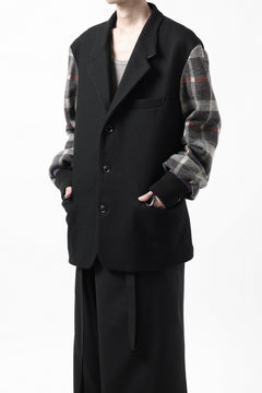 Load image into Gallery viewer, Y's BANG ON! No.176 2 STEP RIB JACKET /  WOOL MELTON SMOOTH + CHECKED JACQUARD (BLACK)