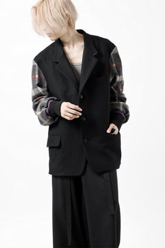 Load image into Gallery viewer, Y's BANG ON! No.176 2 STEP RIB JACKET /  WOOL MELTON SMOOTH + CHECKED JACQUARD (BLACK)
