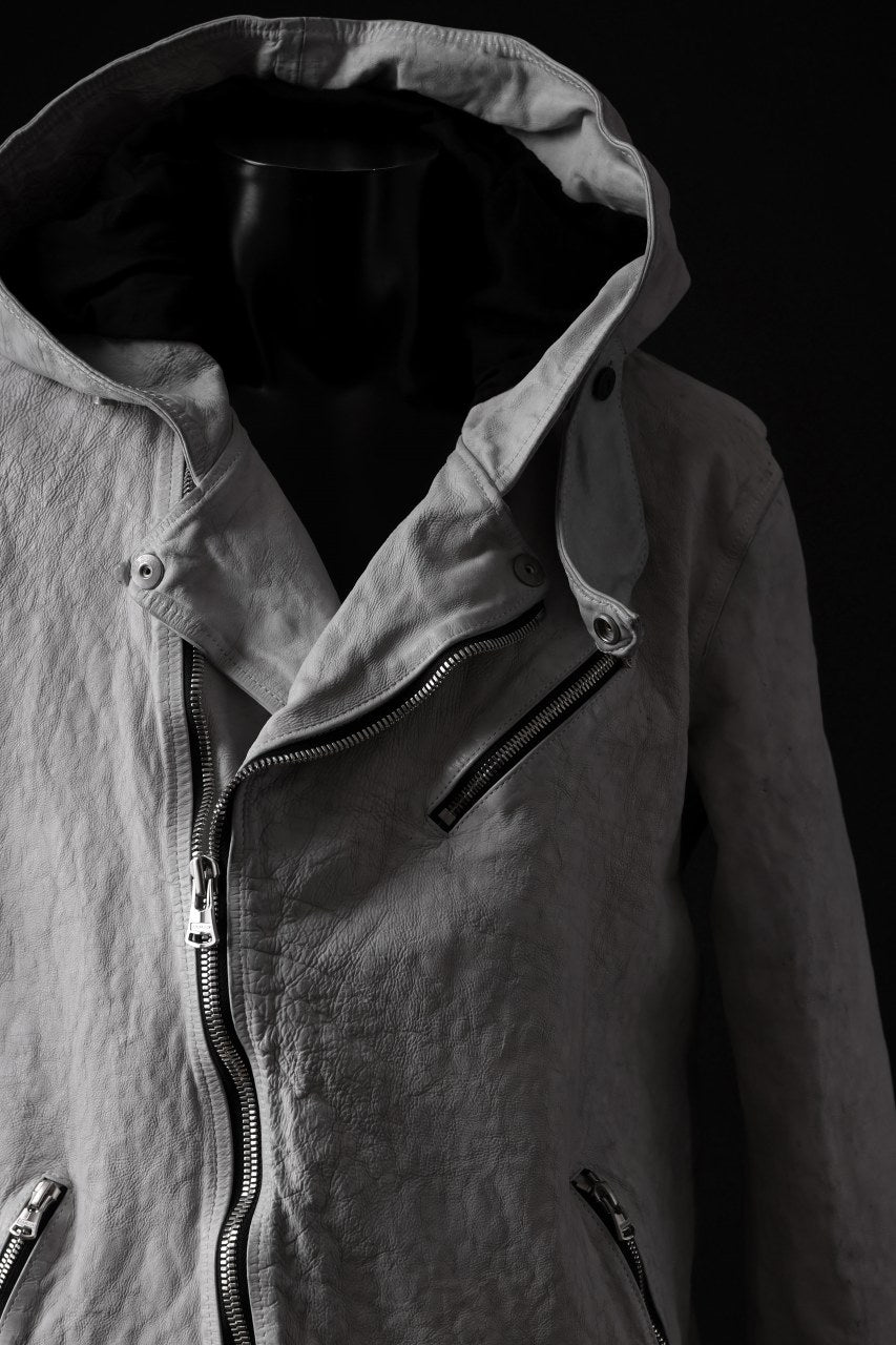 画像をギャラリービューアに読み込む, ISAMU KATAYAMA BACKLASH HOODED RIDERS JACKET / NATURAL DYED - GARMENT WASHED JP CALF (WHITE)