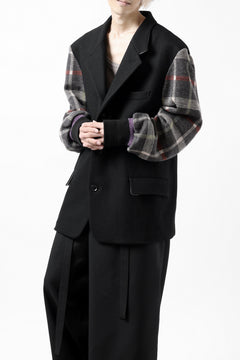 Load image into Gallery viewer, Y's BANG ON! No.176 2 STEP RIB JACKET /  WOOL MELTON SMOOTH + CHECKED JACQUARD (BLACK)