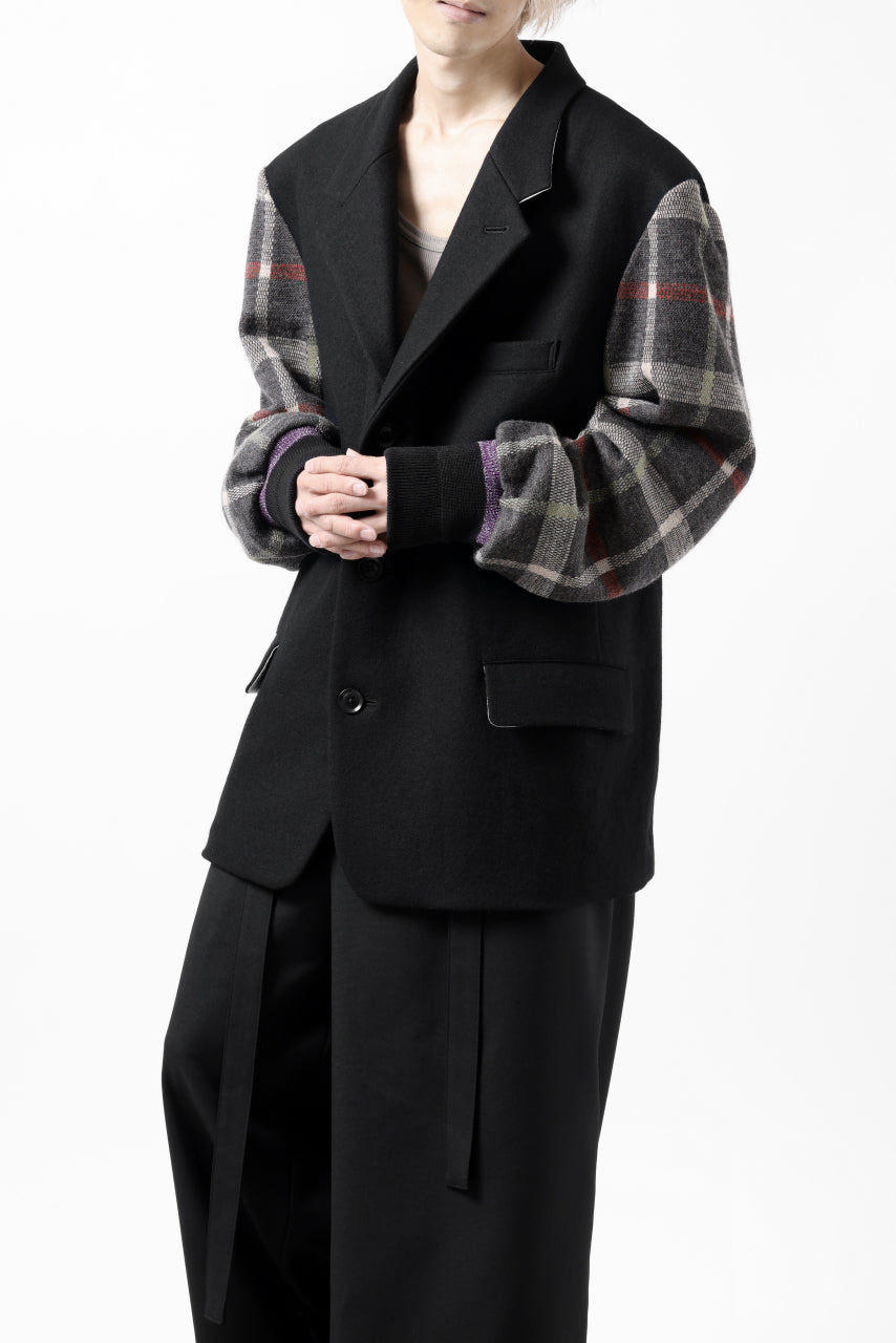 画像をギャラリービューアに読み込む, Y&#39;s BANG ON! No.176 2 STEP RIB JACKET /  WOOL MELTON SMOOTH + CHECKED JACQUARD (BLACK)