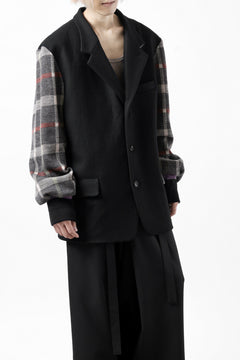 Load image into Gallery viewer, Y's BANG ON! No.176 2 STEP RIB JACKET /  WOOL MELTON SMOOTH + CHECKED JACQUARD (BLACK)