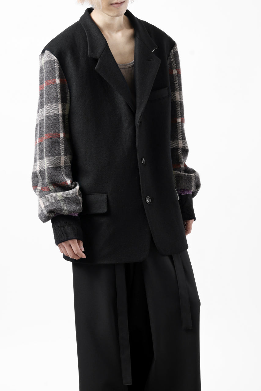 Load image into Gallery viewer, Y's BANG ON! No.176 2 STEP RIB JACKET /  WOOL MELTON SMOOTH + CHECKED JACQUARD (BLACK)