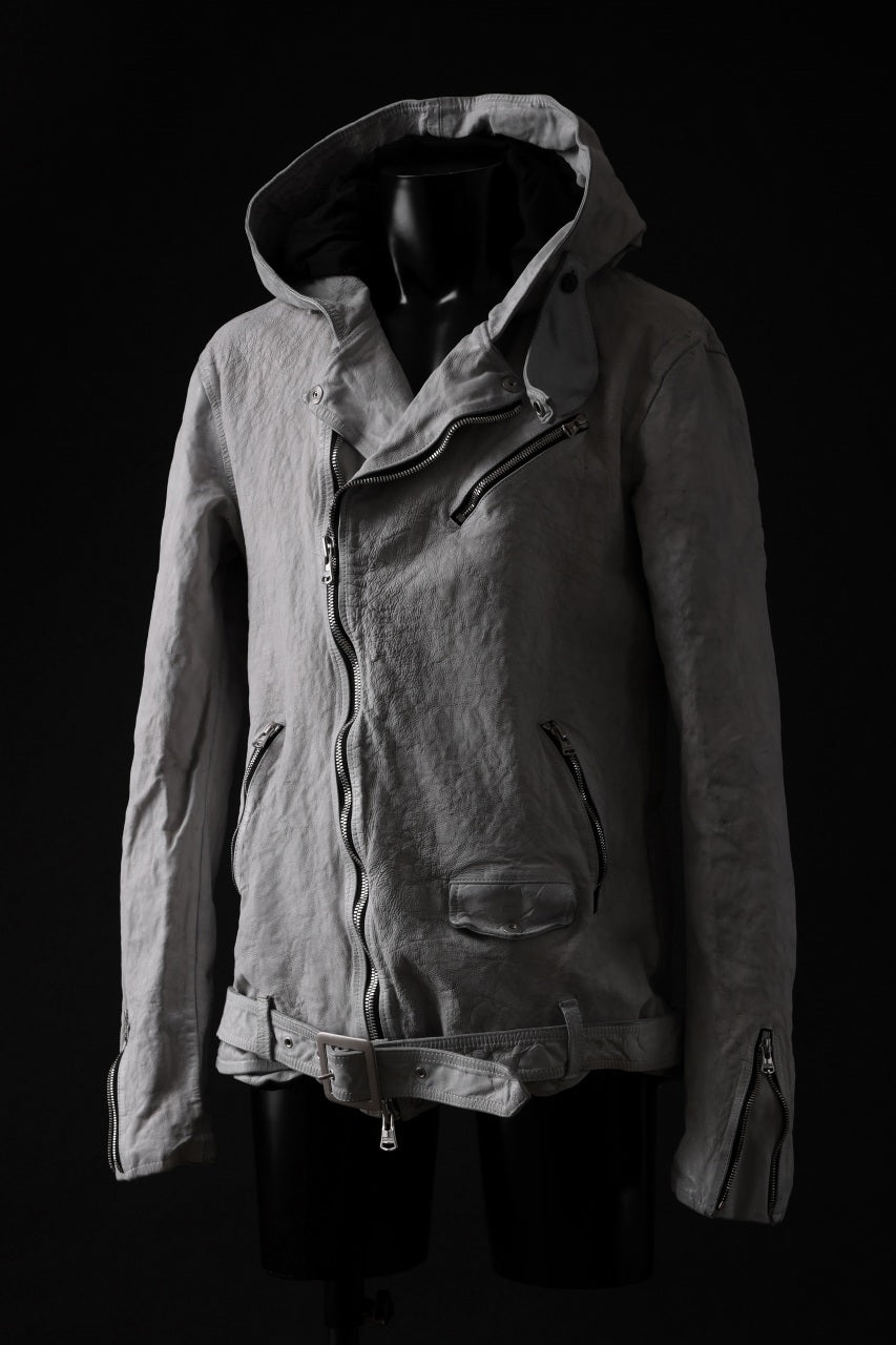 画像をギャラリービューアに読み込む, ISAMU KATAYAMA BACKLASH HOODED RIDERS JACKET / NATURAL DYED - GARMENT WASHED JP CALF (WHITE)