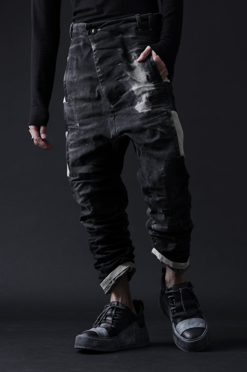 画像をギャラリービューアに読み込む, BORIS BIDJAN SABERI DROP CROTCH PANTS / STONE WASHED & USED EFFECT & BODY MOLDED "P24-F1603K" (BLACK DENIM)